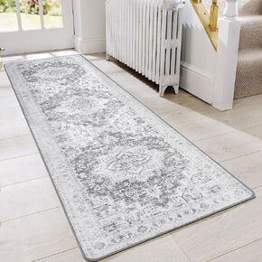 GENIMO 9x12 Area Rugs for Living Room, Non Slip Machine Washable Vintage Rugs, Low Pile Lightweight Chenille Print Large Rug for Bedroom, Dining Room, Home Office, Light Taupe Brown