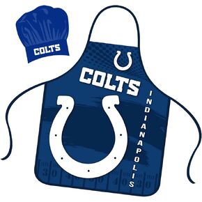 Indianapolis Colts Apron Chef Hat Set Full Color Universal Size Tie Back Grilling Tailgate BBQ Cooking Host