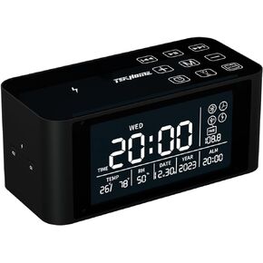 Bluetooth Speaker with Digital Alarm Clock, Wireless Charger, FM Clock Radio,Super Loudspeaker,Dimmable LED Display for Bedroom,Home, Adaptor