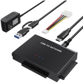 USB C to IDE and SATA Hard Drive Reader Adapter, External Hard Drive Data Ultra Recovery Converter Kit for Universal 2.5 3.5 HDD SSD Disk, with 12V/2A Power Adapter