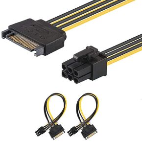 J&D SATA Power Cable, (2 Pack) SATA 15 Pin to 6 Pin PCI Express (PCIe) Graphics Video Card Power Cable Adapter (20 cm)