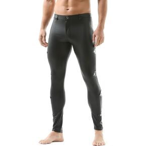 Men's Faux Leather Tight Pants Leggings Long Skinny Bottoms Stretchy Motorcycle Pants Clubwear