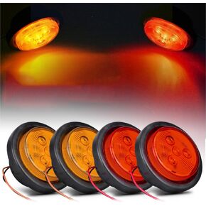 Partsam 2 Amber + 2 Red Truck Trailer 2.5" Round Side Marker Led Clearance Light 4LED 12V, 2.5 Inch Round Led Marker Lights, 2.5 Round Led Clearance Lights, 2.5 Inch Round Led Flush Mount Lights