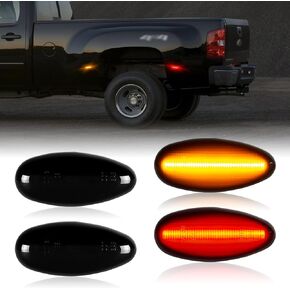 Gempro LED Dually Fender Side Marker Lights for 2015-2023 Chevy Silverado GMC Sierra 2500 3500 Amber Red Dual Rear Wheel Bed Marker Lamps, Smoked Len 4PCS
