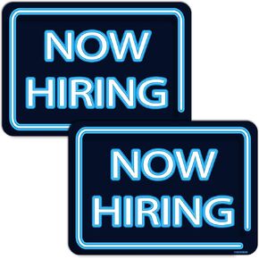 GEEKBEAR Now Hiring Car Magnet (Blue, 2 Pack) – Now Hiring Car Sign with Neon Style Design - Reflective Waterproof Now Hiring Bumper or Door Sign – No Stickers or Decals but Magnets