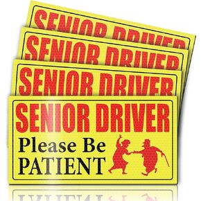 4 Pieces Reflective Elderly Driver Magnet for Car Driver Car Magnets Old People Gag Gifts Please Be Patient Yellow Elderly Car Magnet Sign Magnetic Bumper Sticker for Grandma and Grandpa
