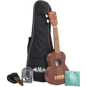 Kala KA-15S Satin Mahogany Soprano Ukulele Bundle with Gig Bag, Tuner, Strap, and Aquila Strings