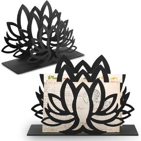 Lotus Desktop Mail Organizer Lotus Shaped Mail Holder Countertop Black Metal File Letter Holder Letter Sorter for Envelope Document Paper Book Magazine Storage Office Home