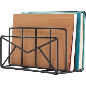 MyGift 3 Slot Modern Black Metal Wire Envelope Design Desktop Mail Sorter/Letter Holder Desk Organizer