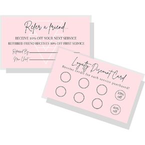 Referral & Loyalty Discount Card | 50 Pack | 3.5 x 2" inches Business Card Size | Business Referrals | Loyalty Punch Cards | Soft Pink Design