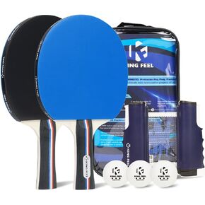 Ping Pong Paddles Set,2 Table Tennis Racket with 3 Star Ping Pong Balls(3),Retractable Ping Pong Net(Up to 2.3" Thickness),Premium Paddles for Indoor or Outdoor Game