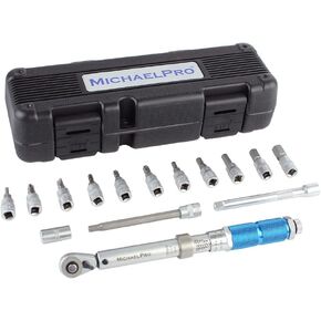 MichaelPro MP001199 1/4-inch Drive Click Torque Wrench Set, 3 – 24 N-m, All-in-1 Bicycle Maintenance Kit, with Bits and Extension Bars