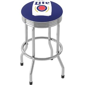Trademark Global Bar Stool - Miller Lite Minimalist Can Stool with Retro Chrome Ribbed Side - Swivel Chair for Game Room, Garage, or Home Bar