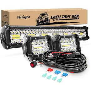 Nilight 20Inch 420W LED Light Bar 2PCS 4Inch 60W Light Pods Amber White Strobe 6 Modes Memory Function Reset Function Off Road Truck with 16AWG Wiring Harness Kit-3 Lead, 2 Years Warranty
