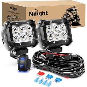 Nilight LED Light Bar 2PCS 18W Spot Led Pods Led Off Road Lights 12V 5Pin Rocker Switch LED Light Bar Wiring Harness Kit 2 Leads for Truck SUV ATV UTV, 2 Years Warranty