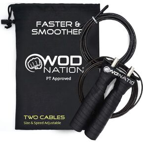 WOD Nation Attack Speed Jump Rope : Adjustable Jumping Ropes : Unique Two Cable Skipping Workout System : One Thick and One Light 11 Foot Cable : Perfect for Double Unders : Men and Women