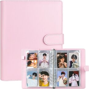 A5 Kpop Photocard Binder, 6 Ring Binder Album with 200 Card Slots, PU Leather Binder Cover with Magnetic Buckle Closure for Organizing Trading Cards - Pink