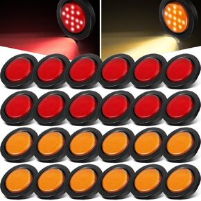 Retisee 24 Pcs 2.5" Round Clearance Lights 13 LED Front Rear Side Marker Indicators Lights Waterproof 12V Sealed Flush Mount Marker Lights for Truck RV Car Bus Trailer Van Caravan Boat, Red, Yellow