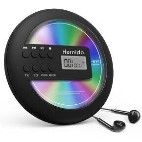 Rechargeable Portable CD Player for Car, Hernido Discman CD Player with FM Transmitter, 20 Hours Playtime Personal Compact Disc CD Player, USB CD Walkman with Headphones, Anti-Skip & Resume Playback