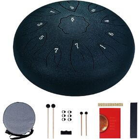 Ranch Steel Tongue Drum 12 Inches 11 Notes Handpan Drum C Key Percussion Instrument Hand Drum for Beginners Easy to Learn Tank Drum with Bag, Mallets, Music Book, Note Stickers, Finger Picks - Black in Kuwait
