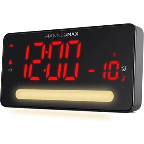 HANNLOMAX HX-149CR Alarm Clock Radio with 2" LED Display, Temperature, Night Light, USB Type-C Ports for 2.4A Charging and USB Type-A Port for 1A Charging.