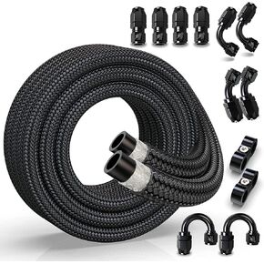 مجموعة خط الوقود RENO 6AN، مجموعة تركيب خرطوم الوقود المضفر من النايلون 6AN (CPE 10FT، أسود، معرف 0.34 بوصة)