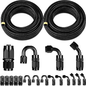 2 PCS 6AN Fuel Line Kit 3/8" 6AN 20FT Nylon Braided Fuel Line Hose Fitting Kit Includes 20PCS Aluminum Hose End Fitting Adapter Kit Fuel Line Kit