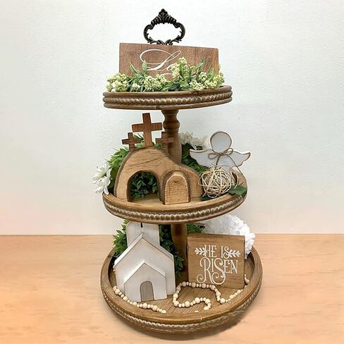 عيد الفصح 4 قطع يسوع قبر-عيد الفصح صينية حزمة عدة طبقات ديكور صينية، ريفي، خشبي عيد الفصح يسوع علامة الزينة in Saudi Arabia