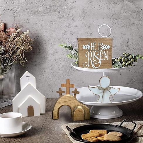 عيد الفصح 4 قطع يسوع قبر-عيد الفصح صينية حزمة عدة طبقات ديكور صينية، ريفي، خشبي عيد الفصح يسوع علامة الزينة in Saudi Arabia