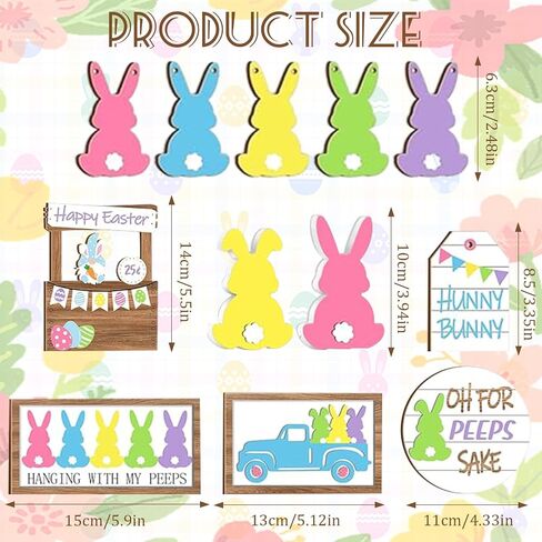 12Pcs Easter Tiered Tray Decor: Spring Table Wooden Sign Decorations Happy Easter Gnome Bunny Eggs Set for Holiday Kitchen Home Farmhouse Rustic Party Tabletop in Saudi Arabia
