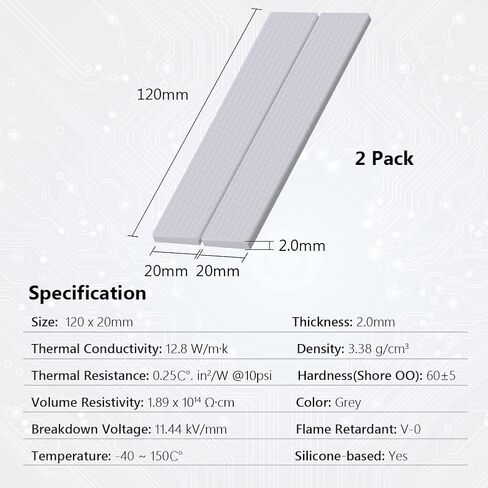 وسادة حرارية، عبوتان 120x20x2.0 مم، 12.8 وات/م.ك. وسادة مركبة حرارية، حشو فجوة التوصيل الحراري، وسادة تبريد غرفة التبريد جميع المبردات، وحدة المعالجة المركزية، وحدة معالجة الرسومات، معالج IC، طابعة ثلاثية الأبعاد، Raspberry Pi in Kuwait