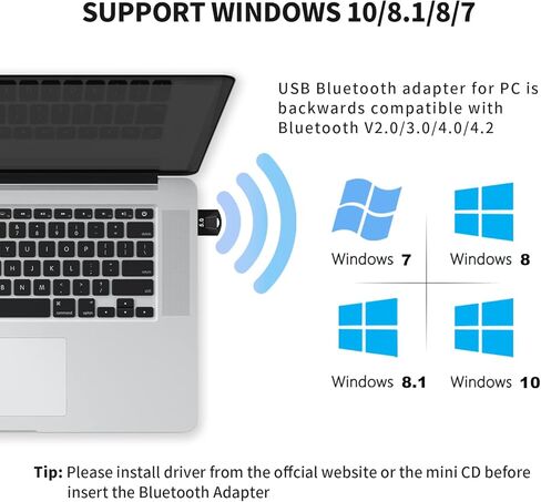 محول بلوتوث للكمبيوتر 5.0، محول بلوتوث ALINKVITE لنظام Win 11/10/8.1/8/7، دونجل بلوتوث مع نطاق فائق، صغير الحجم، وضع مزدوج، دونجل بلوتوث للكمبيوتر الشخصي in Kuwait