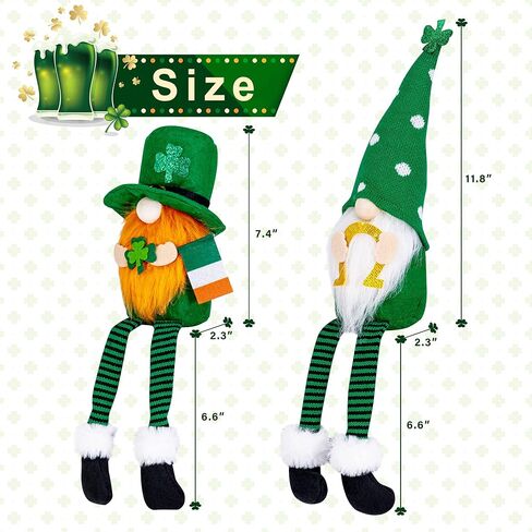 زينة عيد القديس باتريك جنومز - قطعتان من دمى الجني الأيرلندية المصنوعة يدويًا من القطيفة السويدية لتزيين طاولة المنزل in Kuwait