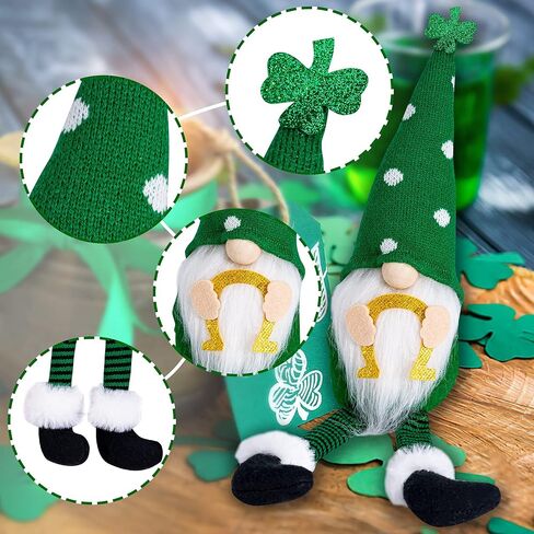 زينة عيد القديس باتريك جنومز - قطعتان من دمى الجني الأيرلندية المصنوعة يدويًا من القطيفة السويدية لتزيين طاولة المنزل in Kuwait