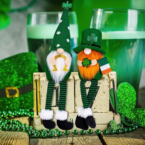 زينة عيد القديس باتريك جنومز - قطعتان من دمى الجني الأيرلندية المصنوعة يدويًا من القطيفة السويدية لتزيين طاولة المنزل in Kuwait