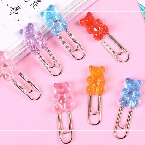 10 Pcs Colorful Metal Paper Clips, Rainbow Bear Memo Kawaii File Clips Candy Colors Stationery Supplies Cute Clips School Present Cute Bookmarks Design for Students Book Covers and Book Accessories in Saudi Arabia