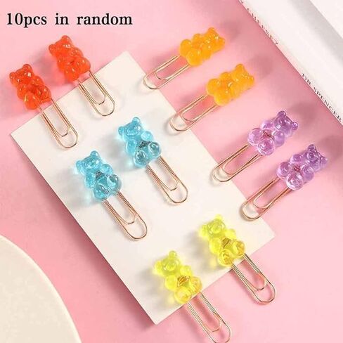 10 Pcs Colorful Metal Paper Clips, Rainbow Bear Memo Kawaii File Clips Candy Colors Stationery Supplies Cute Clips School Present Cute Bookmarks Design for Students Book Covers and Book Accessories in Saudi Arabia