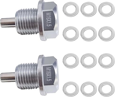 2 قطعة M16 x1.5 سدادة تصريف الزيت المغناطيسي من الفولاذ المقاوم للصدأ مع 12 حشية غسيل نحاسية بديلة لتويوتا ولكزس ونيسان وإنفينيتي (فضي) in Kuwait