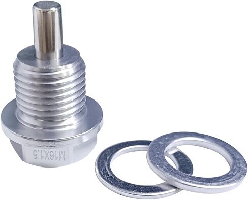 2 قطعة M16 x1.5 سدادة تصريف الزيت المغناطيسي من الفولاذ المقاوم للصدأ مع 12 حشية غسيل نحاسية بديلة لتويوتا ولكزس ونيسان وإنفينيتي (فضي) in Kuwait