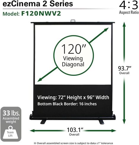 Elite Screens ezCinema 2, 95-inch 16:9 Manual Floor Pull Up Scissor Backed Projector Screen, Portable Home Office Classroom Front Projection w/ Carrying Bag, US Based Company 2-YEAR WARRANTY, F95XWH2 in Kuwait