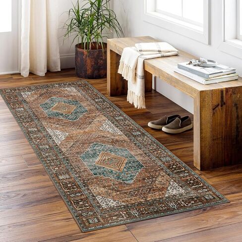 GENIMO 5x7 Area Rugs for Living Room, Machine Washable Non Slip Vintage Rugs, Low Pile Lightweight Chenille Print Rug for Bedroom, Dining Room, Home Office, Distressed Floral Taupe in Kuwait