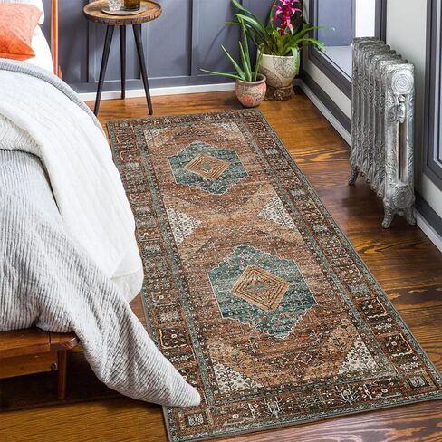 GENIMO 5x7 Area Rugs for Living Room, Machine Washable Non Slip Vintage Rugs, Low Pile Lightweight Chenille Print Rug for Bedroom, Dining Room, Home Office, Distressed Floral Taupe in Kuwait