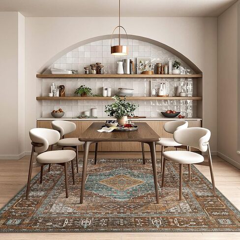 GENIMO 5x7 Area Rugs for Living Room, Machine Washable Non Slip Vintage Rugs, Low Pile Lightweight Chenille Print Rug for Bedroom, Dining Room, Home Office, Distressed Floral Taupe in Kuwait