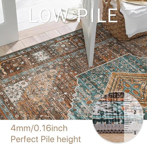 GENIMO 5x7 Area Rugs for Living Room, Machine Washable Non Slip Vintage Rugs, Low Pile Lightweight Chenille Print Rug for Bedroom, Dining Room, Home Office, Distressed Floral Taupe in Kuwait