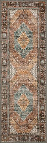 GENIMO 5x7 Area Rugs for Living Room, Machine Washable Non Slip Vintage Rugs, Low Pile Lightweight Chenille Print Rug for Bedroom, Dining Room, Home Office, Distressed Floral Taupe in Kuwait