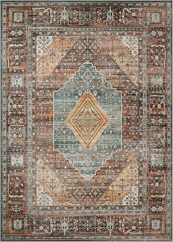 GENIMO 5x7 Area Rugs for Living Room, Machine Washable Non Slip Vintage Rugs, Low Pile Lightweight Chenille Print Rug for Bedroom, Dining Room, Home Office, Distressed Floral Taupe in Kuwait