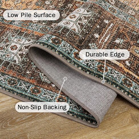 GENIMO 5x7 Area Rugs for Living Room, Machine Washable Non Slip Vintage Rugs, Low Pile Lightweight Chenille Print Rug for Bedroom, Dining Room, Home Office, Distressed Floral Taupe in Kuwait