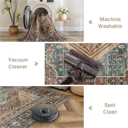 GENIMO 5x7 Area Rugs for Living Room, Machine Washable Non Slip Vintage Rugs, Low Pile Lightweight Chenille Print Rug for Bedroom, Dining Room, Home Office, Distressed Floral Taupe in Kuwait