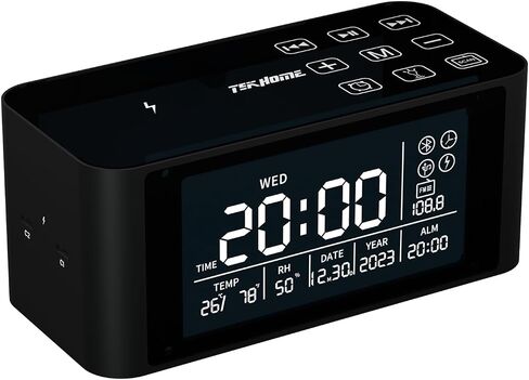 Bluetooth Speaker with Digital Alarm Clock, Wireless Charger, FM Clock Radio,Super Loudspeaker,Dimmable LED Display for Bedroom,Home, Adaptor in Saudi Arabia