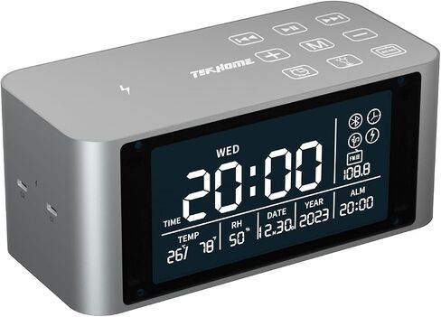Bluetooth Speaker with Digital Alarm Clock, Wireless Charger, FM Clock Radio,Super Loudspeaker,Dimmable LED Display for Bedroom,Home, Adaptor in Saudi Arabia